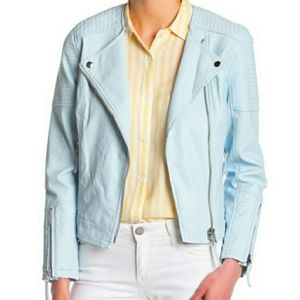 PHILOSOPHY Ice Blue Vegan Leather Moto Jacket